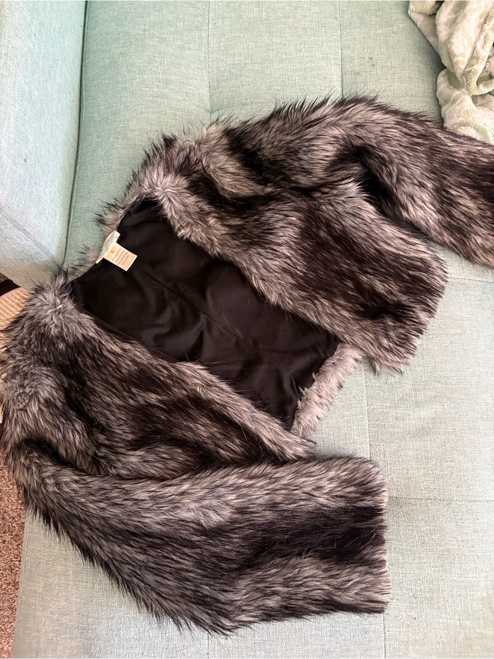 Faux Fur Crop Jacket - Silver Gray